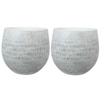 2x stuks plantenpotten/bloempotten in een strakke Modern design look wit/zwart Dia 26 cm en Hoogte 2