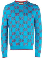 Gucci pull en maille intarsia à logo GG - Bleu