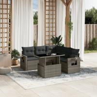 6-delige Loungeset met kussens poly rattan grijs