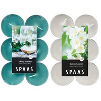 Candles by Spaas geurkaarsen - 24x stuks in 2 geuren Jasmin en Minty Hammam - thumbnail