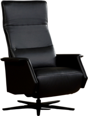 Zwarte leren moderne relaxfauteuil Mojo - staal zwart frame met stervoet - zithoogte laag - Massif Leer Nero (zwart leer)