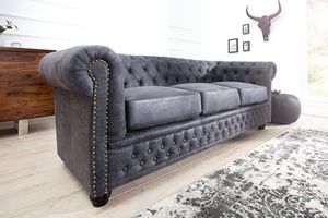 Design 3-zits bank CHESTERFIELD 200cm antiek grijze veerkern 3-zits loungebank - 37391