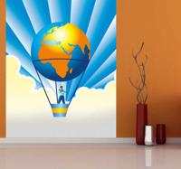 Sticker wereld luchtballon