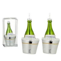 2x Kersthanger figuurtjes glazen champagne fles 14 cm