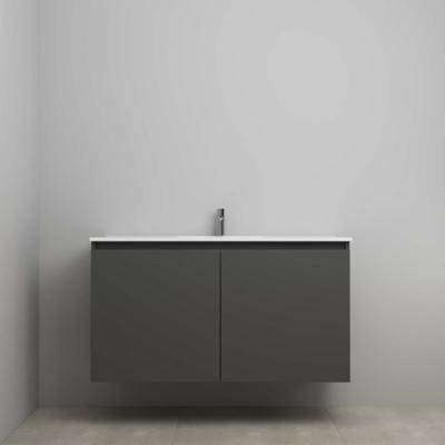 On-Line Onderkast - 120 cm - Voorgemonteerd - Greeploos 2 Deuren - Porseleinen Wastafel - 1 Kraangat - Mat Antraciet