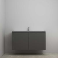 On-Line Onderkast - 120 cm - Bouwpakket - Greeploos 2 Deuren - Porseleinen Wastafel - 1 Kraangat - Mat Antraciet