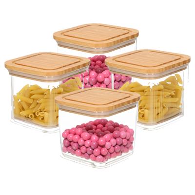 Bambou & Co keuken voorraadpot - 4x - 1L - kunststof/bamboe - met luchtdichte deksel