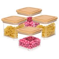 Bambou & Co keuken voorraadpot - 4x - 1L - kunststof/bamboe - met luchtdichte deksel
