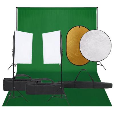 Fotostudioset met verlichtingsset, achtergrond en reflector