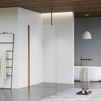 Fortifura Galeria inloopdouche - 30x200cm - helder glas - plafondarm - Geborsteld koper PVD (Koper) SW797909/SW876702/SW876705