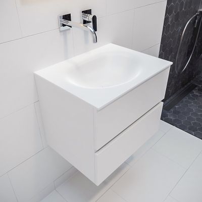 Mondiaz Vica Moon badmeubel wit mat 60 cm 2 lades solid surface enkele spoelbak midden zonder kraangat