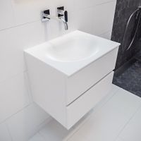 Mondiaz Vica Moon badmeubel wit mat 60 cm 2 lades solid surface enkele spoelbak midden zonder kraangat