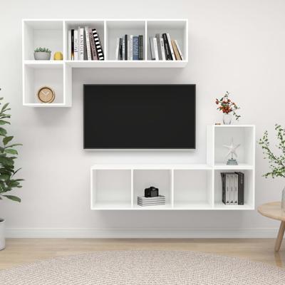 4-delige Tv-meubelset bewerkt hout wit