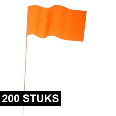 200x Oranje papieren zwaaivlaggetjes