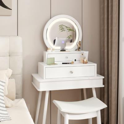Make-up Spiegel Tafel Spiegel Spiegel met 2 Lades Make-up Tafel 51 x 26 x 59 cm Wit