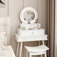 Make-up Spiegel Tafel Spiegel Spiegel met 2 Lades Make-up Tafel 51 x 26 x 59 cm Wit