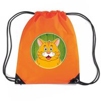 Rode kat dieren trekkoord rugzak / gymtas oranje voor kinderen   - - thumbnail