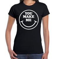 Verkleed T-shirt voor dames - you make me - smiley - zwart - carnaval - foute party - feestkleding
