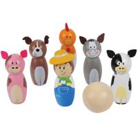 Bigjigs houten bowlingset boerderij, 7dlg.