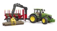 Bruder John Deere 7R 350 met houttrailer en 4 boomstammen - thumbnail