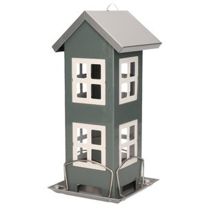 1x Stuks vogel voeder huisje voor vogelzaad grijs metaal 27 cm