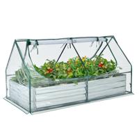 Gegalvaniseerd Verhoogd Tuinbed met Broeikas 180 cm x 90 cm x 91 cm Bodemloos Bloembed met Transparante Afdekking