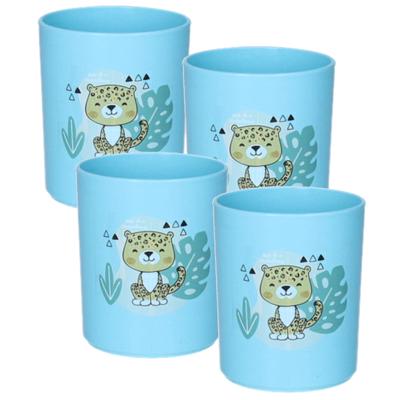Plasticforte Drinkbekers - 10x - kunststof - 350 ml - blauw - luipaard - kinderen - camping