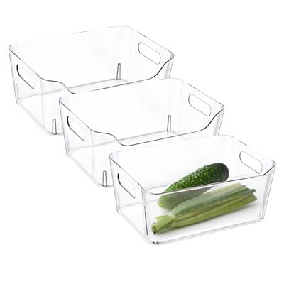 Koelkast/keuken organizer mand/bak - 3x - transparant - kunststof - L23 x B16 x H9 cm - groente lade