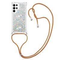 Lunso - Samsung Galaxy S23 Ultra - Telefoonhoes met koord - Glitter Zilver