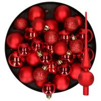 Kerstversiering kunststof kerstballen met piek rood 6-8-10 cm pakket van 42x stuks - Kerstbal - thumbnail