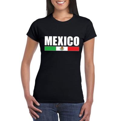 Mexico supporters kleding t-shirt - voor dames - zwart - met vlag kleuren print - korte mouwen