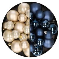 Kerstversiering kunststof kerstballen mix donkerblauw/champagne 6-8-10 cm pakket van 44x stuks - Kerstbal - thumbnail