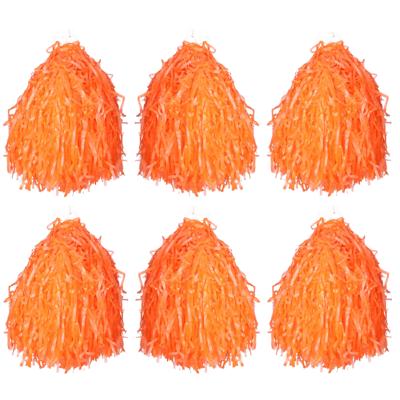 Cheerball/pompom oranje - 6x - met ringgreep - 33 cm - Cheerleader verkleed accessoires