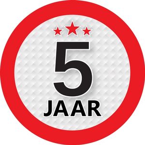 5 jaar versiering ronde sticker 9 cm