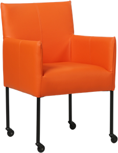 Oranje leren moderne kuipstoel Desire - poot rond zwart met wiel - Toledo Leer Orange (oranje leer)