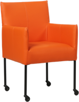 Oranje leren moderne kuipstoel Desire - poot rond zwart met wiel - Toledo Leer Orange (oranje leer)