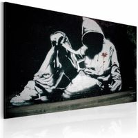 Schilderij - Banksy - Incognito Killer, 40x60cm , zwart wit , wanddecoratie , premium print op canvas - thumbnail