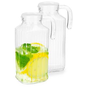 Vivalto schenkkan/water/wijn karaf - 2x - glas - transparant - 1800 ml - D15 x H26 cm - met dop