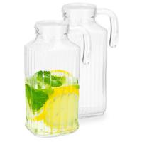 Vivalto schenkkan/water/wijn karaf - 2x - glas - transparant - 1800 ml - D15 x H26 cm - met dop