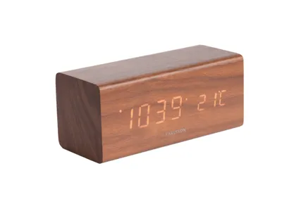 Alarm clock Block dark wood veneer, white LED