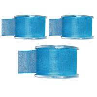 Hobby/decoratie sierlint - 3x - turquoise - organza - 4 cm x 20 meter - thumbnail