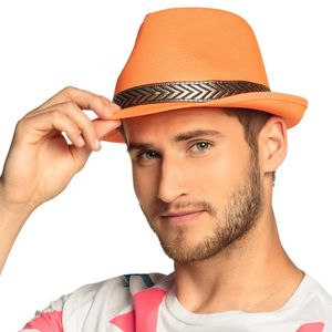 Oranje trilby hoed met gouden band   -