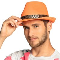 Oranje trilby hoed met gouden band   -