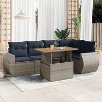 6-delige Loungeset met kussens poly rattan grijs