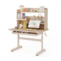 Kindertafel met Rek en Lade in Hoogte Verstelbaar Bureau voor Leerlingen met Kantelbare Tafelblad Natuur