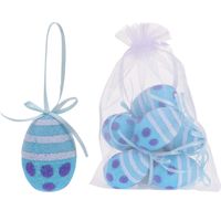 Decoratie paaseieren hangend - 6x - blauw glitter - piepschuim - 6 cm