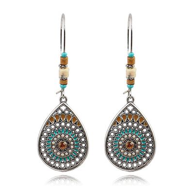 Dames druppel Boho oorbellen zilver multicolor turquoise stenen