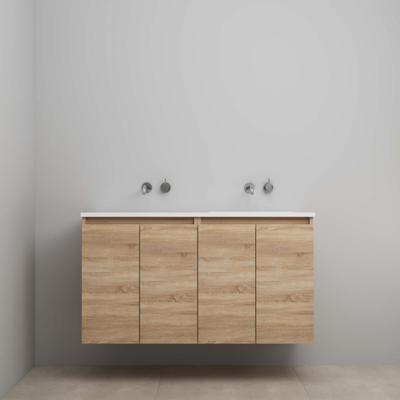 On-Line Onderkast - 120 cm - Voorgemonteerd - Greeploos 4 Deuren - Acryl Wastafel - Kraangat naar Keuze - Eiken