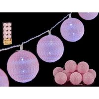 Lichtsnoer 10 led balletjes - 2x st - lichtroze - 150 cm - kunststof- batterij