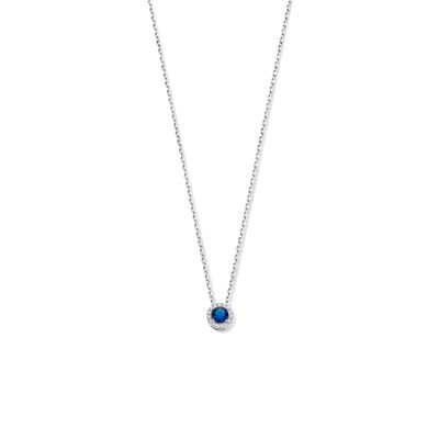 Ketting Halo zilver-synth. saffier-zirconia zlverkleurig-blauw-wit 1,3 mm 42-45 cm